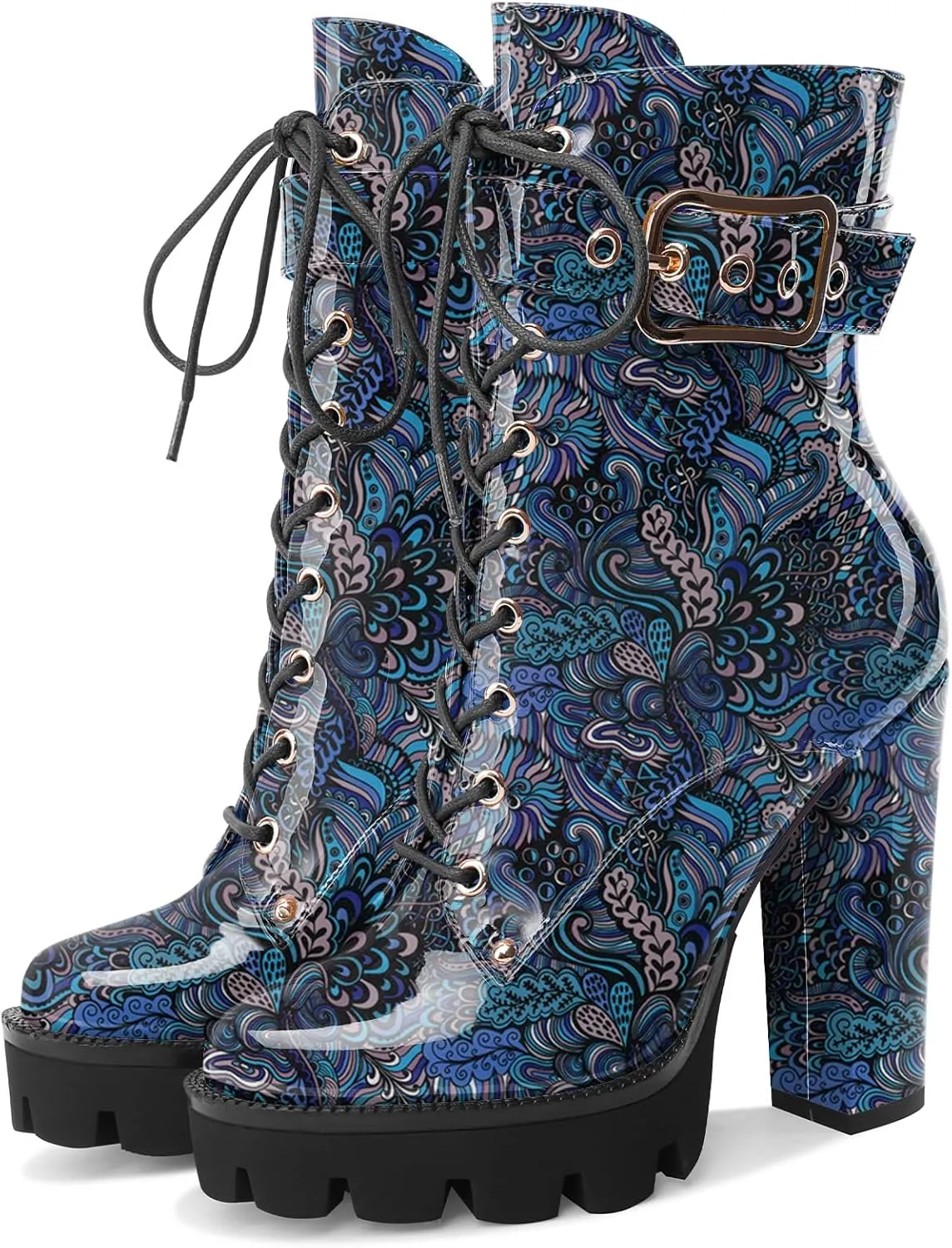 Z.Oufeier Women's Platform Ankle Boots Fashion Chunky Heel Lug Sole Combat Boots Lace Up High Heeled Booties