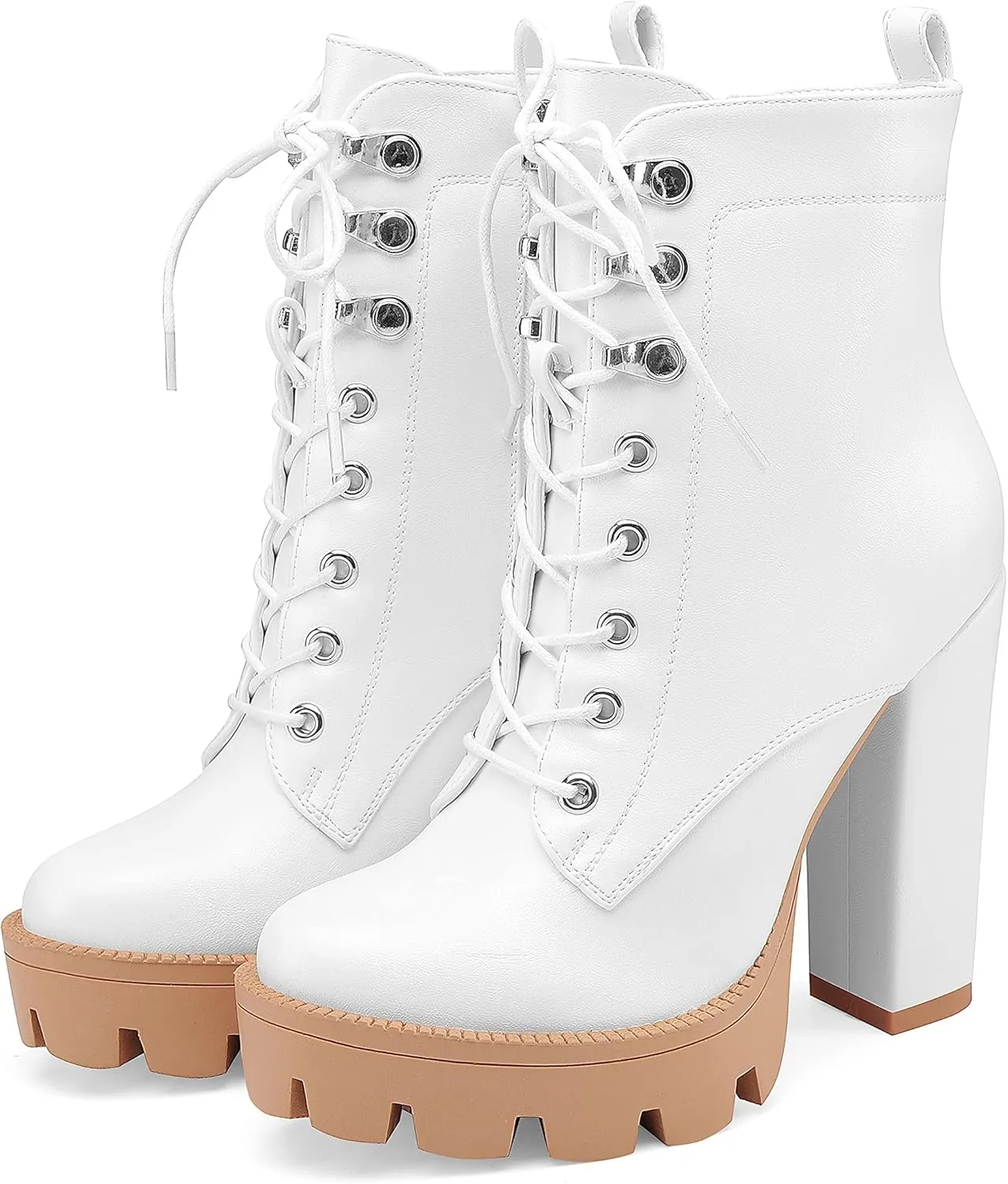 Z.Oufeier Women's Platform Ankle Boots Fashion Chunky Heel Lug Sole Combat Boots Lace Up High Heeled Booties