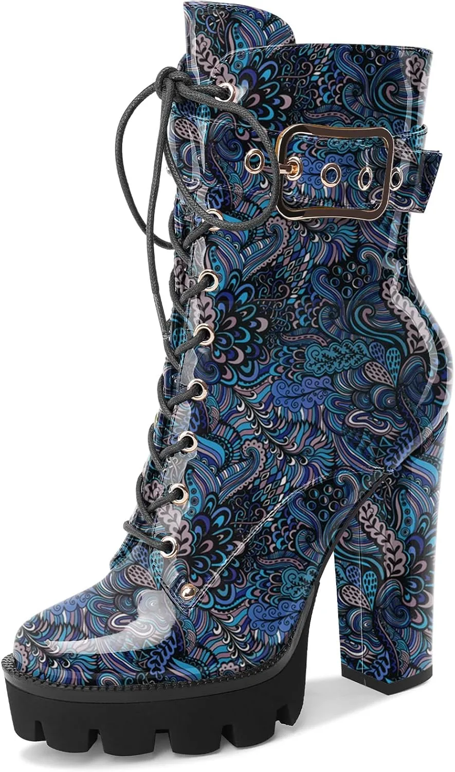 Z.Oufeier Women's Platform Ankle Boots Fashion Chunky Heel Lug Sole Combat Boots Lace Up High Heeled Booties