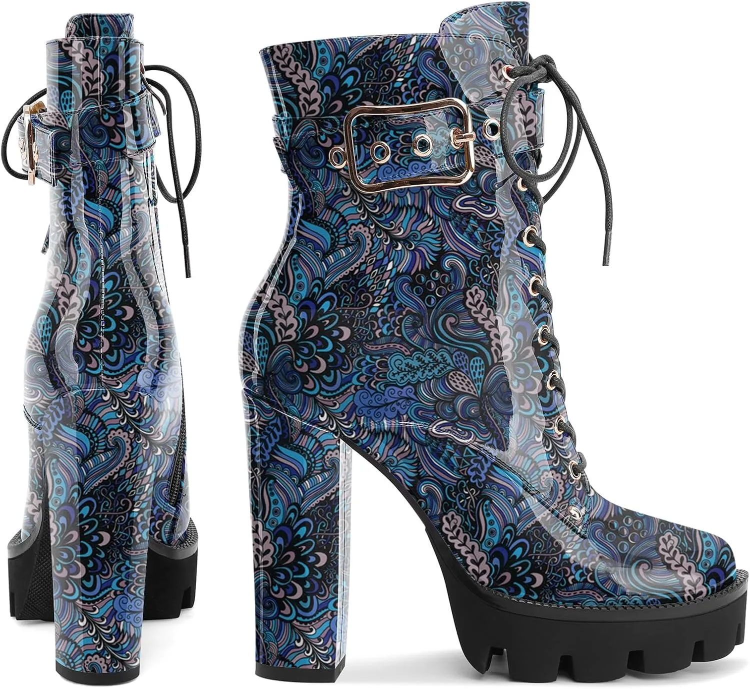 Z.Oufeier Women's Platform Ankle Boots Fashion Chunky Heel Lug Sole Combat Boots Lace Up High Heeled Booties