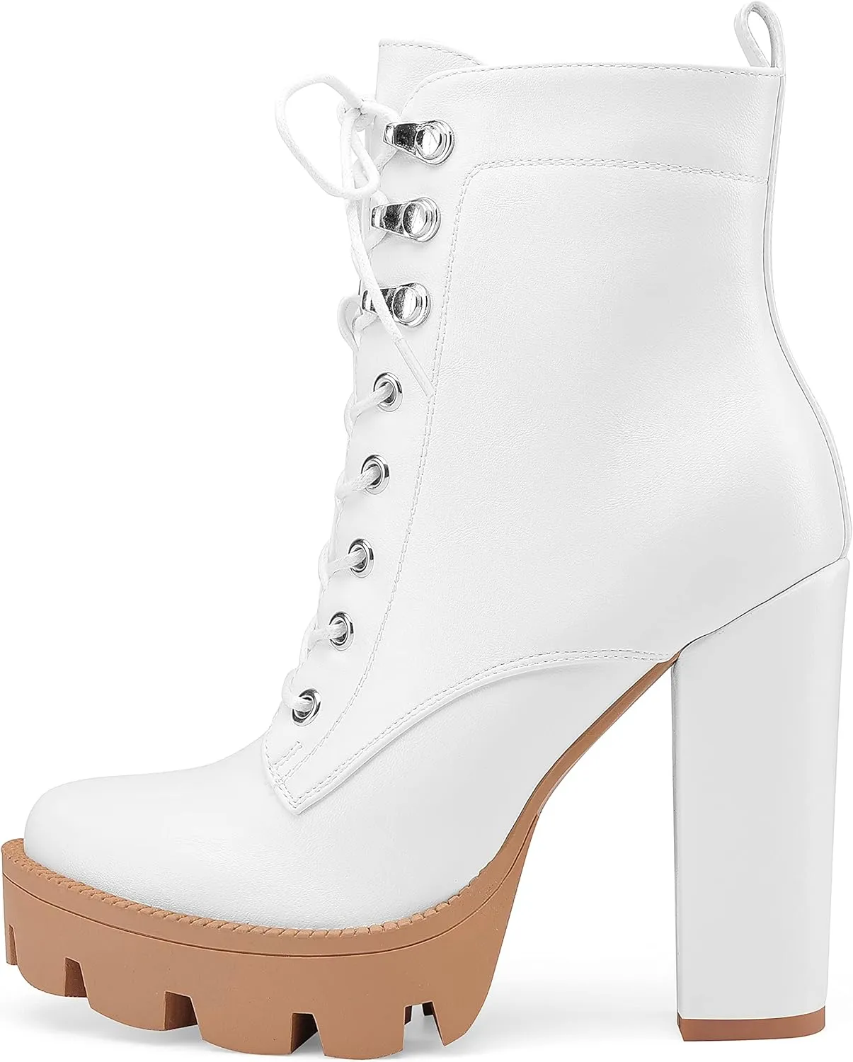 Z.Oufeier Women's Platform Ankle Boots Fashion Chunky Heel Lug Sole Combat Boots Lace Up High Heeled Booties