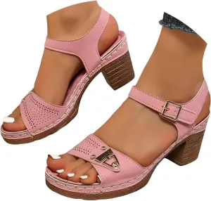 ZSpzx Women's Block Heeled Sandals Comfortable Slip On Peep Toe Adjustable Strappy Chunky Sandal Ladies Plantar Fasciitis Recovery Mules Low Heels Cushion Footbed Orthopedic Arch Support Casual Shoes