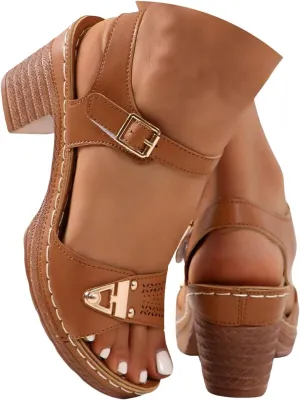 ZSpzx Women's Chunky Block Mid Heels Sandals Open Toe Ankle Straps Sandal Comfortable Platform Summer Low Heel Adjustable Wide Width Walking Dress Shoes for Party Casual Beach Vacation