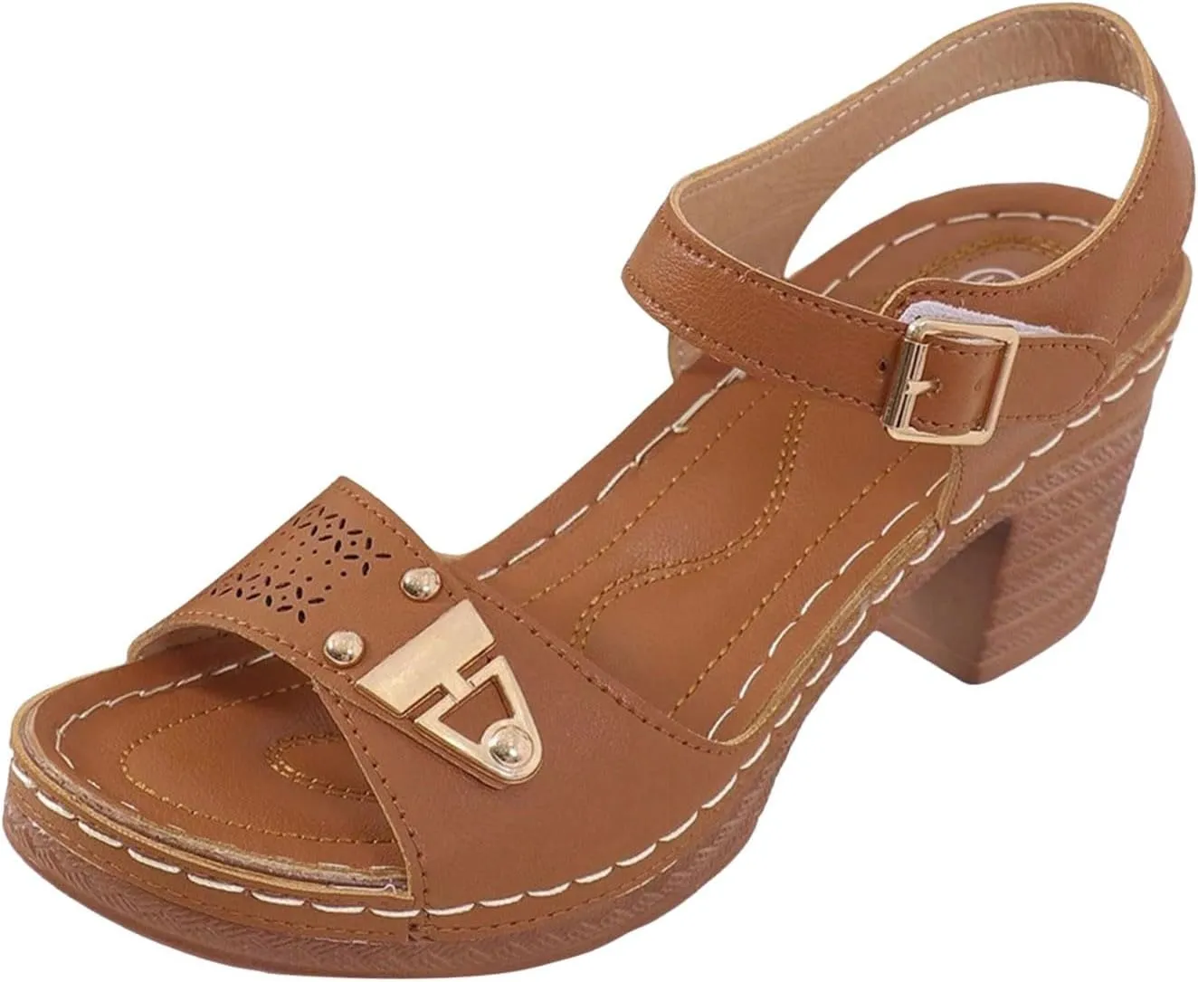 ZSpzx Women's Chunky Block Mid Heels Sandals Open Toe Ankle Straps Sandal Comfortable Platform Summer Low Heel Adjustable Wide Width Walking Dress Shoes for Party Casual Beach Vacation