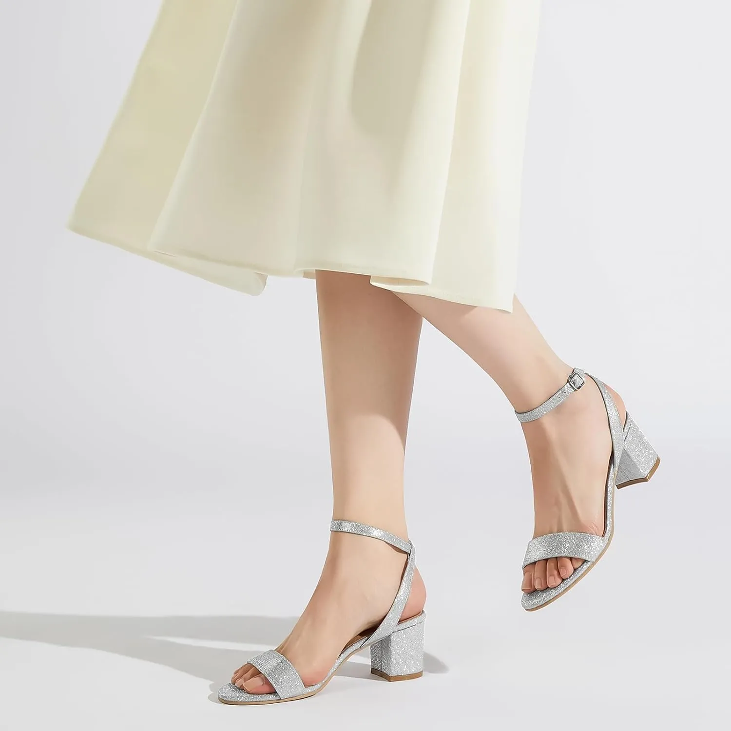 ZURIN Womens Low Block Chunky Heels Open Toe Ankle Strap Heeled Sandals Dress Pumps Shoes for Wedding Bridal Evening Party Homecoming Prom