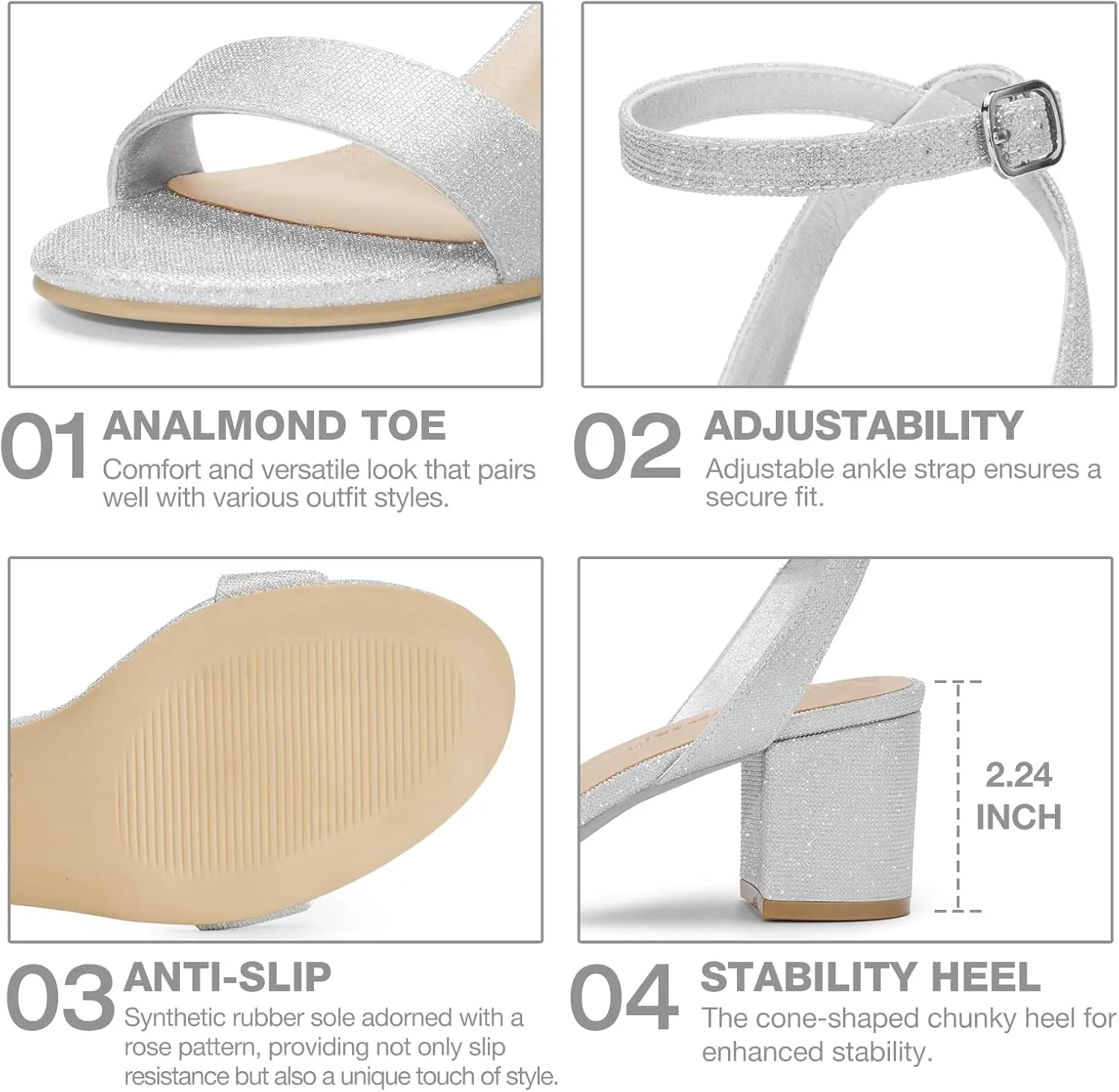 ZURIN Womens Low Block Chunky Heels Open Toe Ankle Strap Heeled Sandals Dress Pumps Shoes for Wedding Bridal Evening Party Homecoming Prom