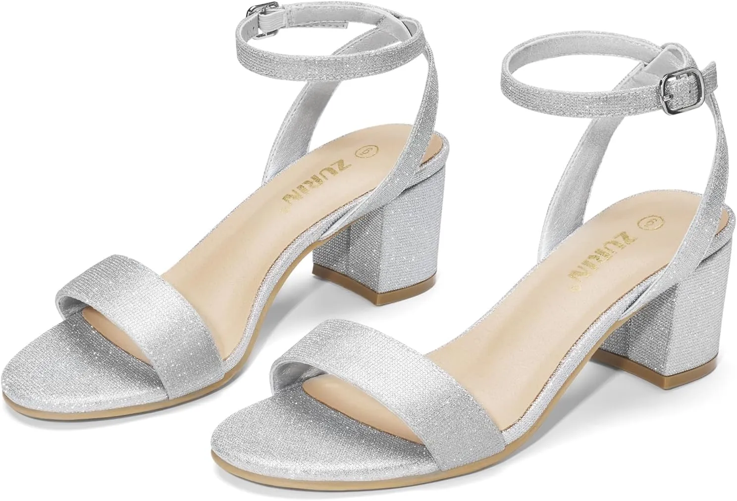 ZURIN Womens Low Block Chunky Heels Open Toe Ankle Strap Heeled Sandals Dress Pumps Shoes for Wedding Bridal Evening Party Homecoming Prom