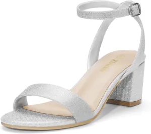 ZURIN Womens Low Block Chunky Heels Open Toe Ankle Strap Heeled Sandals Dress Pumps Shoes for Wedding Bridal Evening Party Homecoming Prom